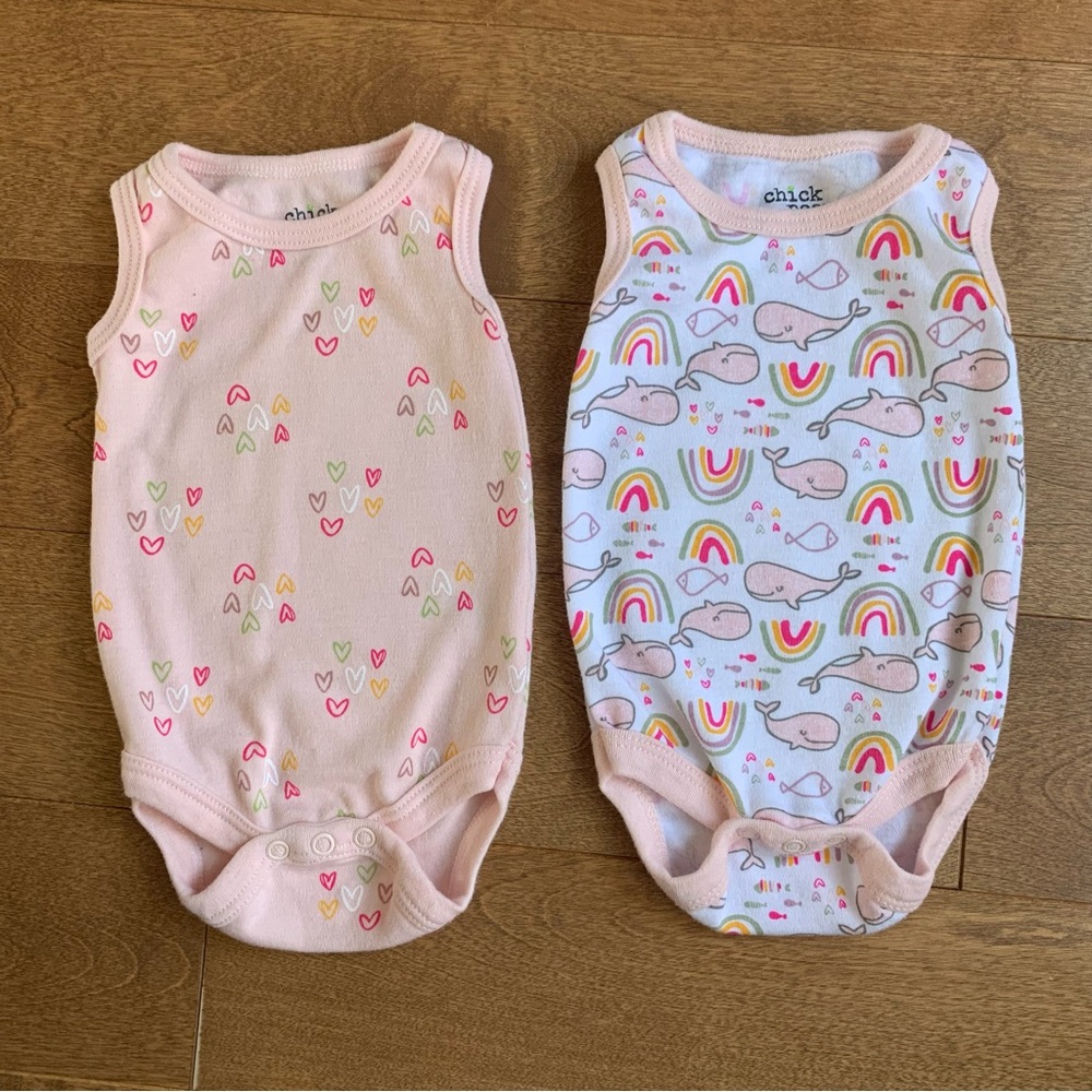 3/$10 CHICK PEA Baby girl lot of 2 bodysuits 0-3m